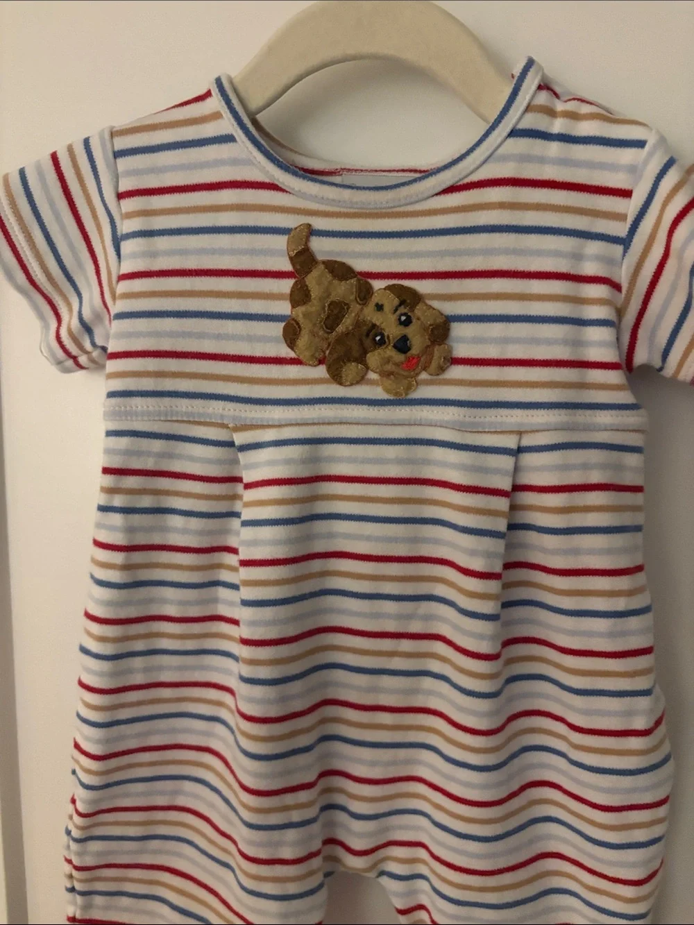 Squiggles By Charlie Striped Baby Romper with Puppy Patch Appliqué 6-9 Months